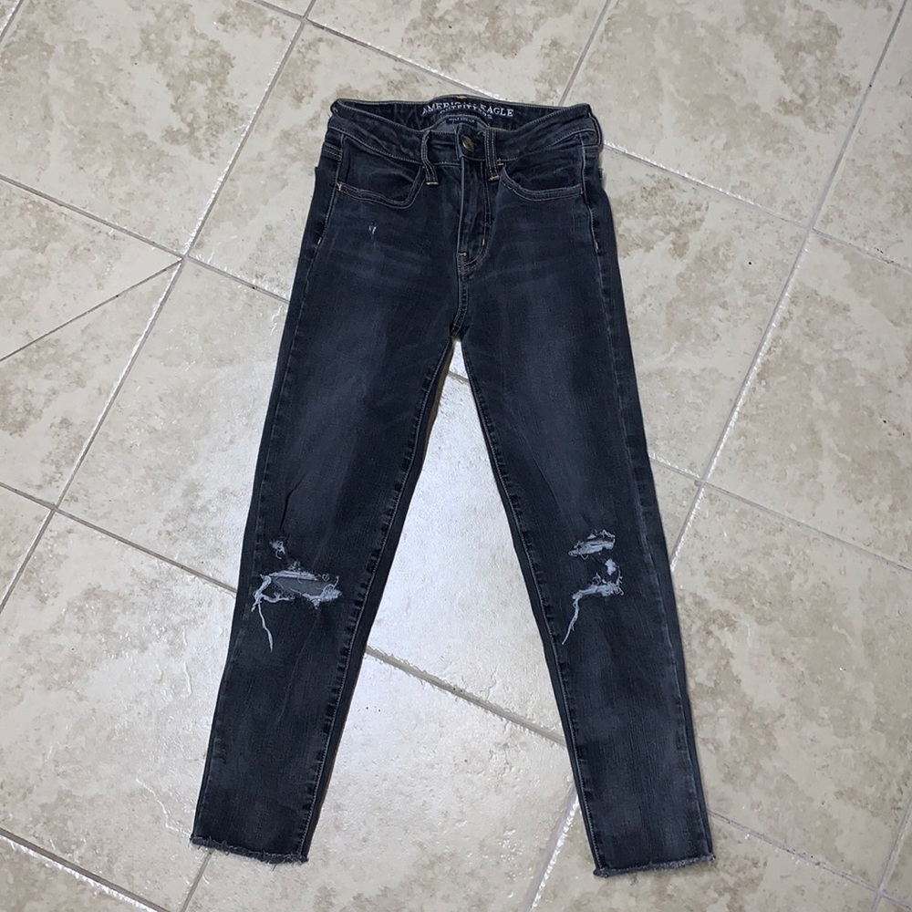 American eagle black ripped jeans